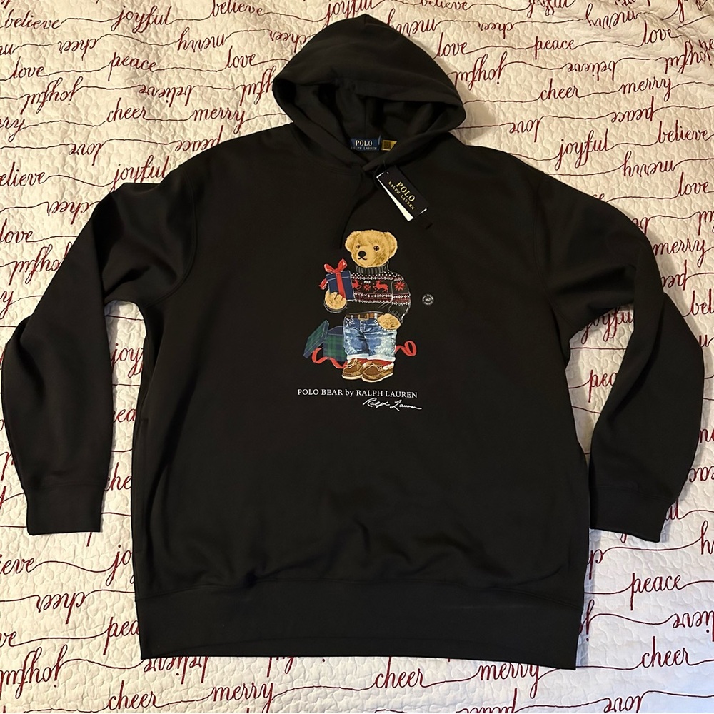 Polo Ralph Lauren Holiday Bear Fleece Hoodie| Mens 2XLT | Black NEW (Big & Tall) - Picture 1 of 4